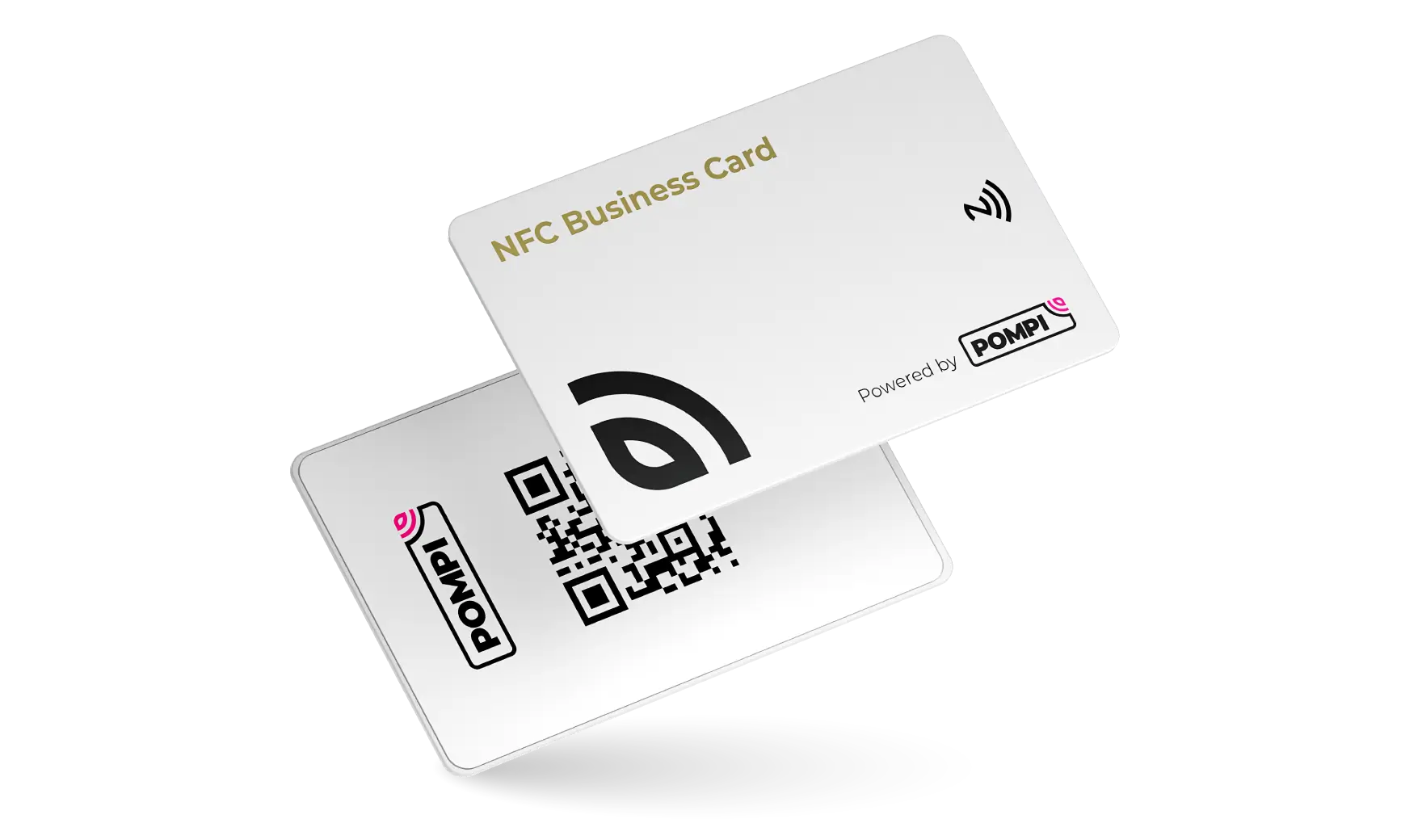 White metal NFC business card for a trade show team