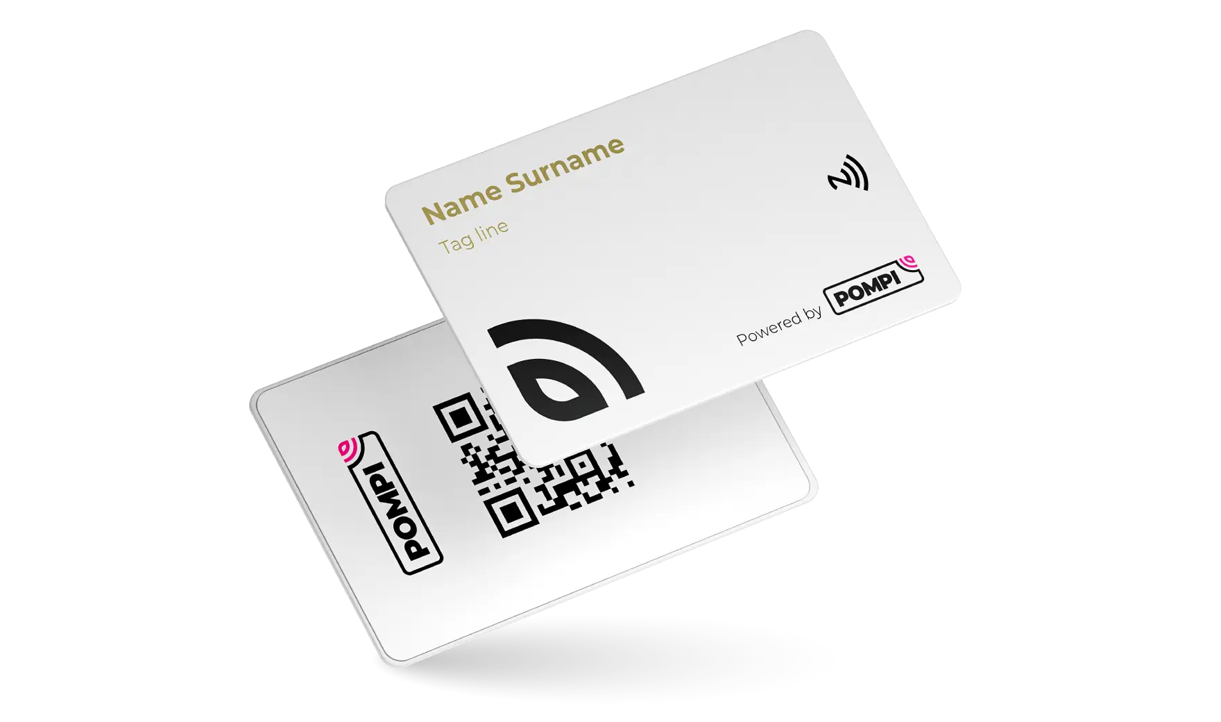 Personalized white metal NFC business card for an event vendor