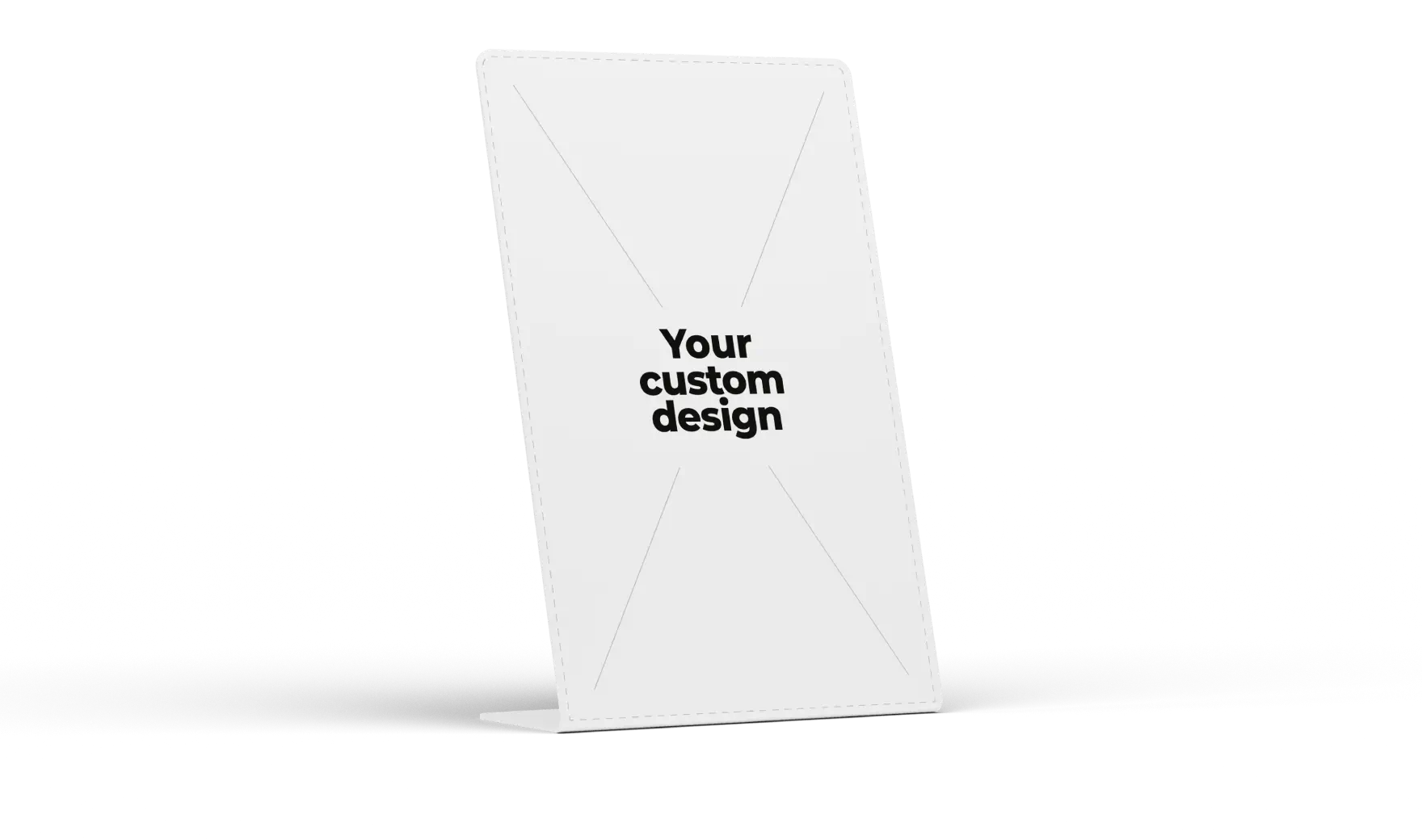 White custom NFC and QR stand for an automotive workshop